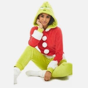 The Grinch Christmas Women Size M Onesie Festive Red and Green Hooded